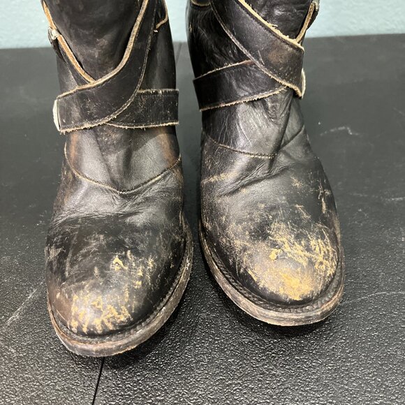 Freebird Teagan Boots Womens 8 Black Distressed Leather Knee High Western Buckle - Picture 3 of 10